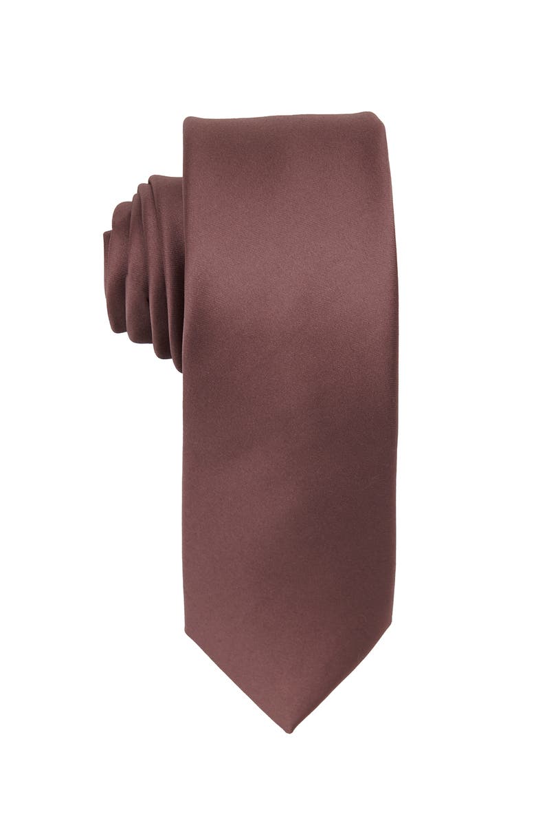 Brooklyn Brigade Men's Solid Satin Tie, Main, color, Dark Mauve