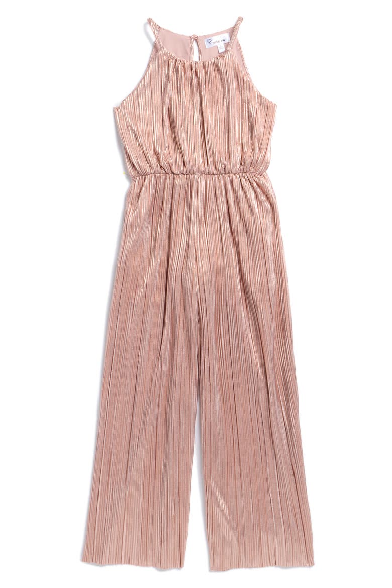Kids' Foil Plissé Jumpsuit, Main, color, BLUSH/ ROSE GOLD