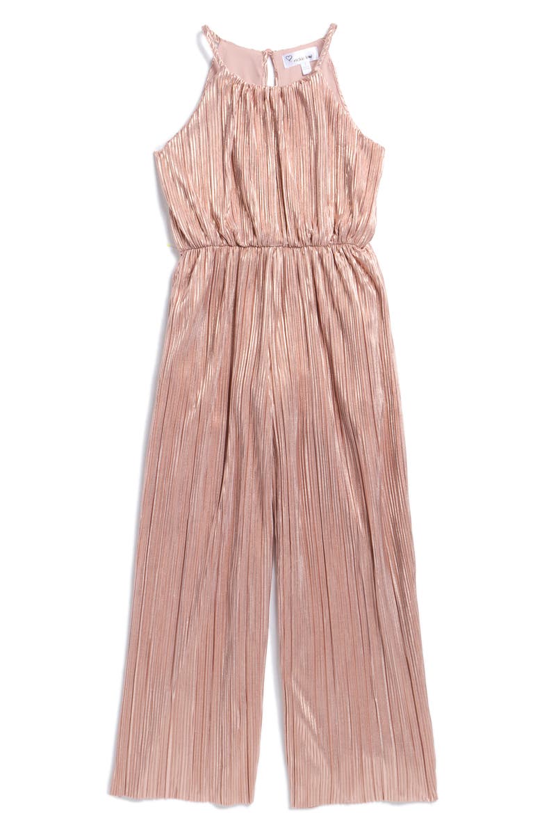 LOVE, NICKIE LEW Kids' Foil Plissé Jumpsuit, Main, color, Blush/ Rose Gold