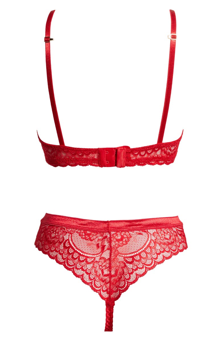 Coquette Lace Underwire Bra & Tanga, Alternate, color, Red