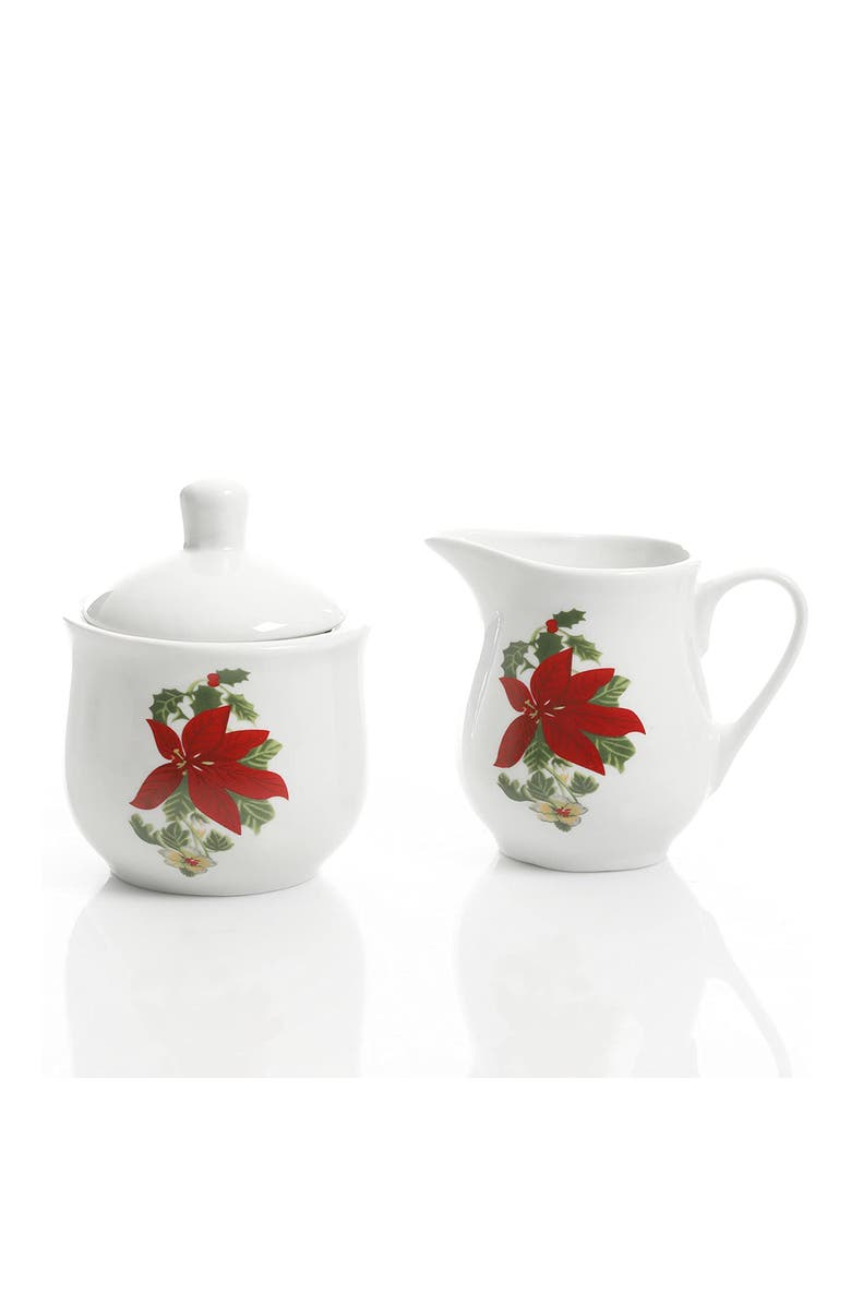Gibson Home Perfect for Holidays Poinsettia 7 Piece Porcelain Serving Set, Alternate, color, Red