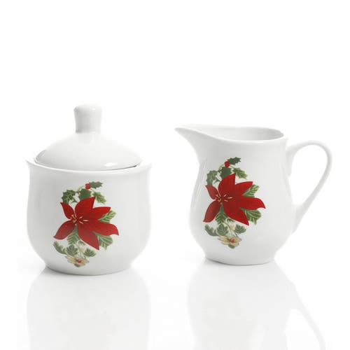 Gibson Home Perfect For Holidays Poinsettia 7 Piece Porcelain Serving Set In Red In Red