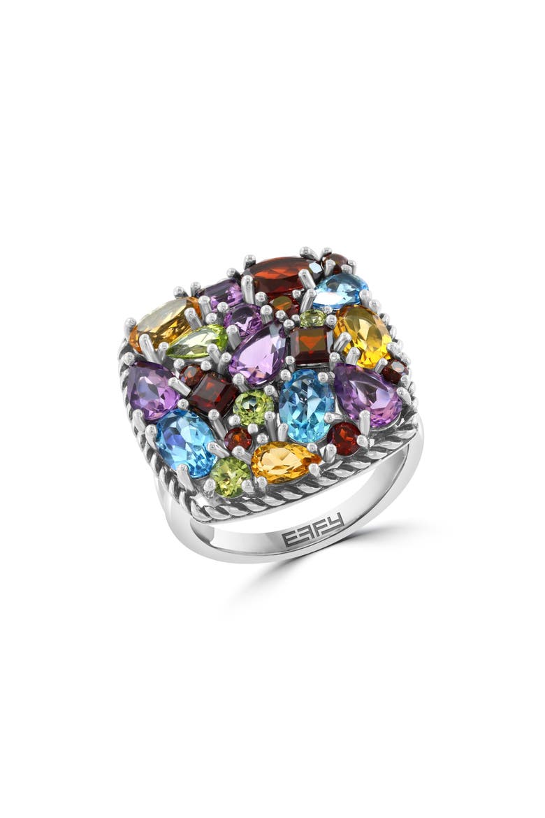 Sterling Silver Cluster Stone Square Ring, Main, color, SILVER MULTI