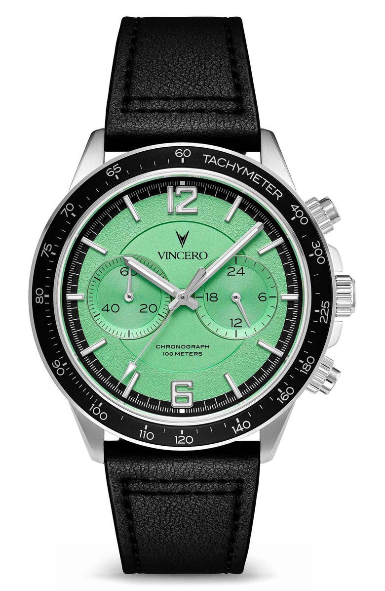 Vincero The Apex Prism Chronograph Leather Strap Watch, 42mm, Main, color, Frosted Jade