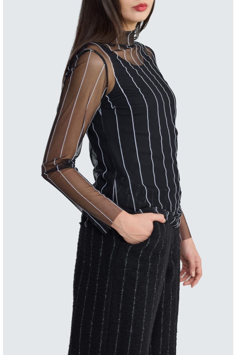 Eisley Striped Mesh Blouse, Alternate, color, Black Ecru