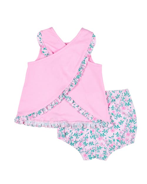 Florence Eiseman Ruffle Trim Top With Floral Print Bloomer In Pink