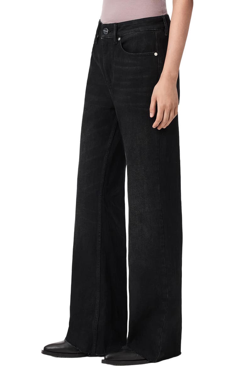 AllSaints Ember Relaxed Raw Hem Flare Jeans, Alternate, color, Washed Black