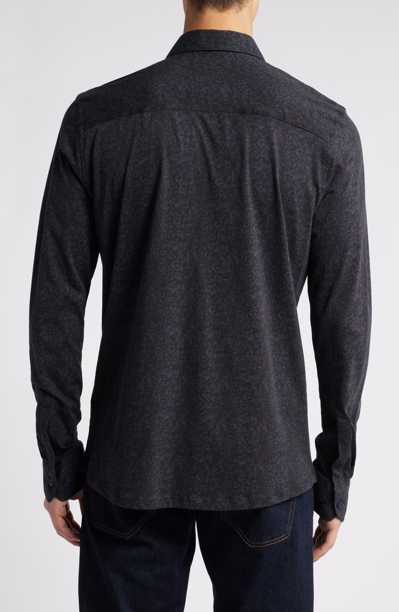 Robert Barakett Felix Floral Print Knit Button-Up Shirt, Alternate, color, Navy