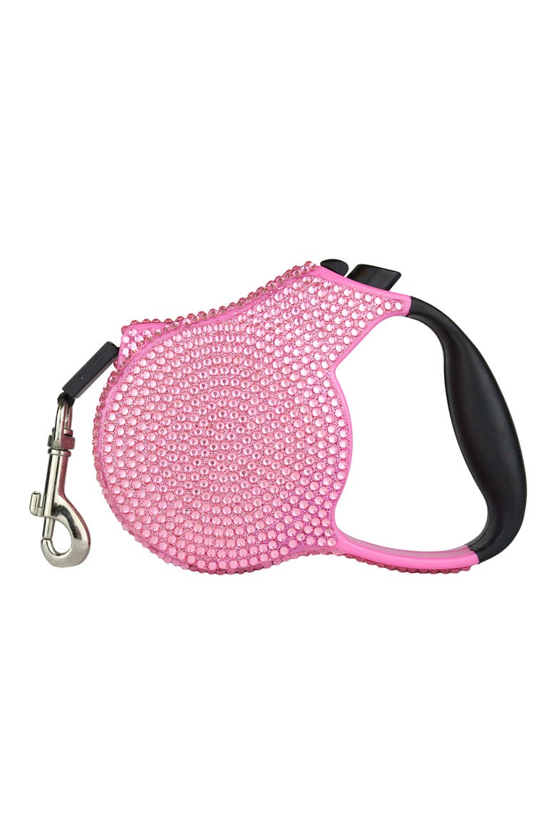 Rhinestone Retractable Leash, Main, color, HOT PINK