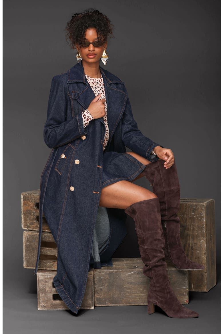 Belted Utility Denim Trench Coat, Alternate, color, RAW INDIGO RINSE