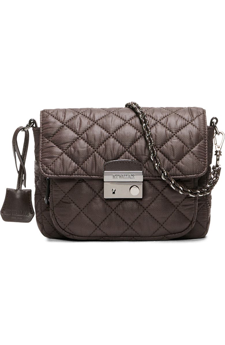 MZ Wallace Small Crosby Lock Quilted Nylon Crossbody Bag, Main, color, Espresso