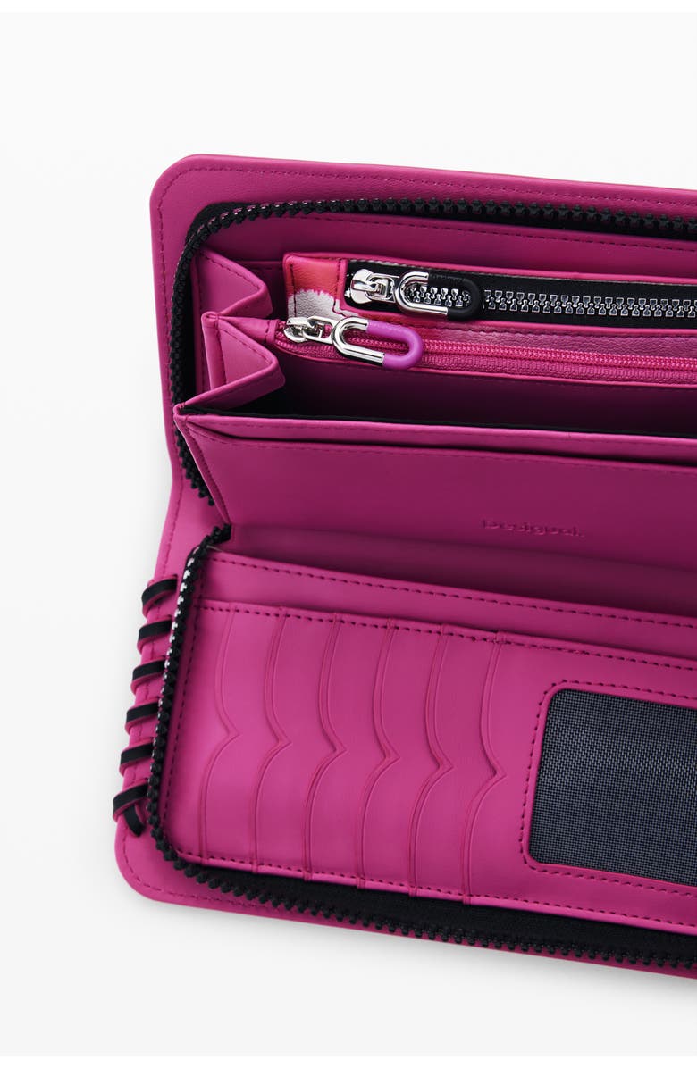 Desigual Long Faux Leather Wallet, Alternate, color, Fuchsia