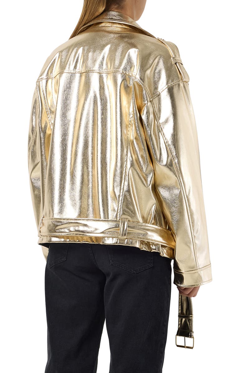 Noisy may Maddie Paulina Metallic Faux Leather Jacket, Alternate, color, Gold Colour Detailb