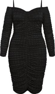 City Chic Esmerelda Ruched Cold Shoulder Long Sleeve Cocktail Minidress