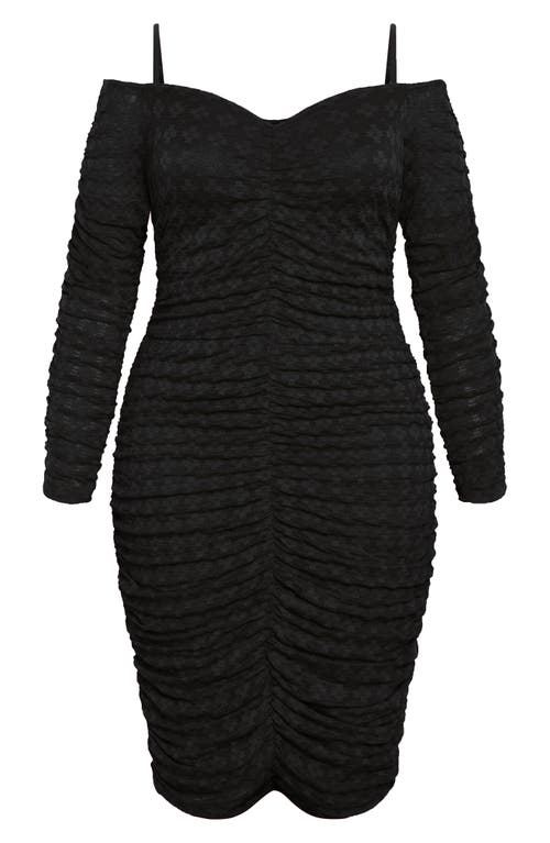 City Chic Esmerelda Ruched Cold Shoulder Long Sleeve Cocktail Minidress In Multi