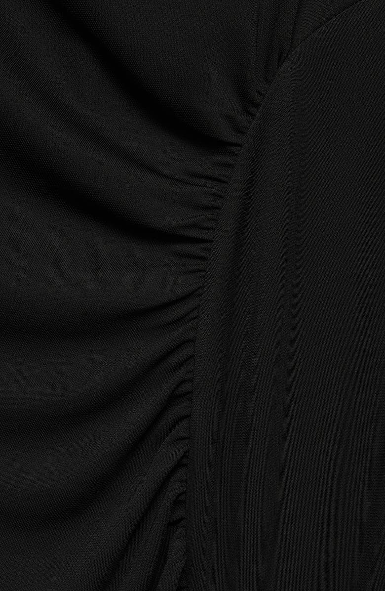 MANGO One-Shoulder Long Sleeve Ruched Dress, Alternate, color, Black