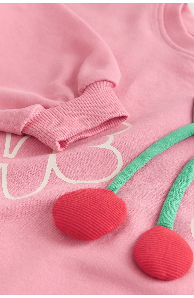NEXT KIds' Hello Cherry Appliqué Cotton Sweatshirt & Stripe Sweatpants Set, Alternate, color, Pink