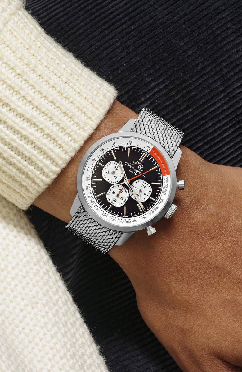 PORSAMO BLEU Simon Mesh Strap Chronograph Watch, 44mm, Alternate, color, Silver And Black