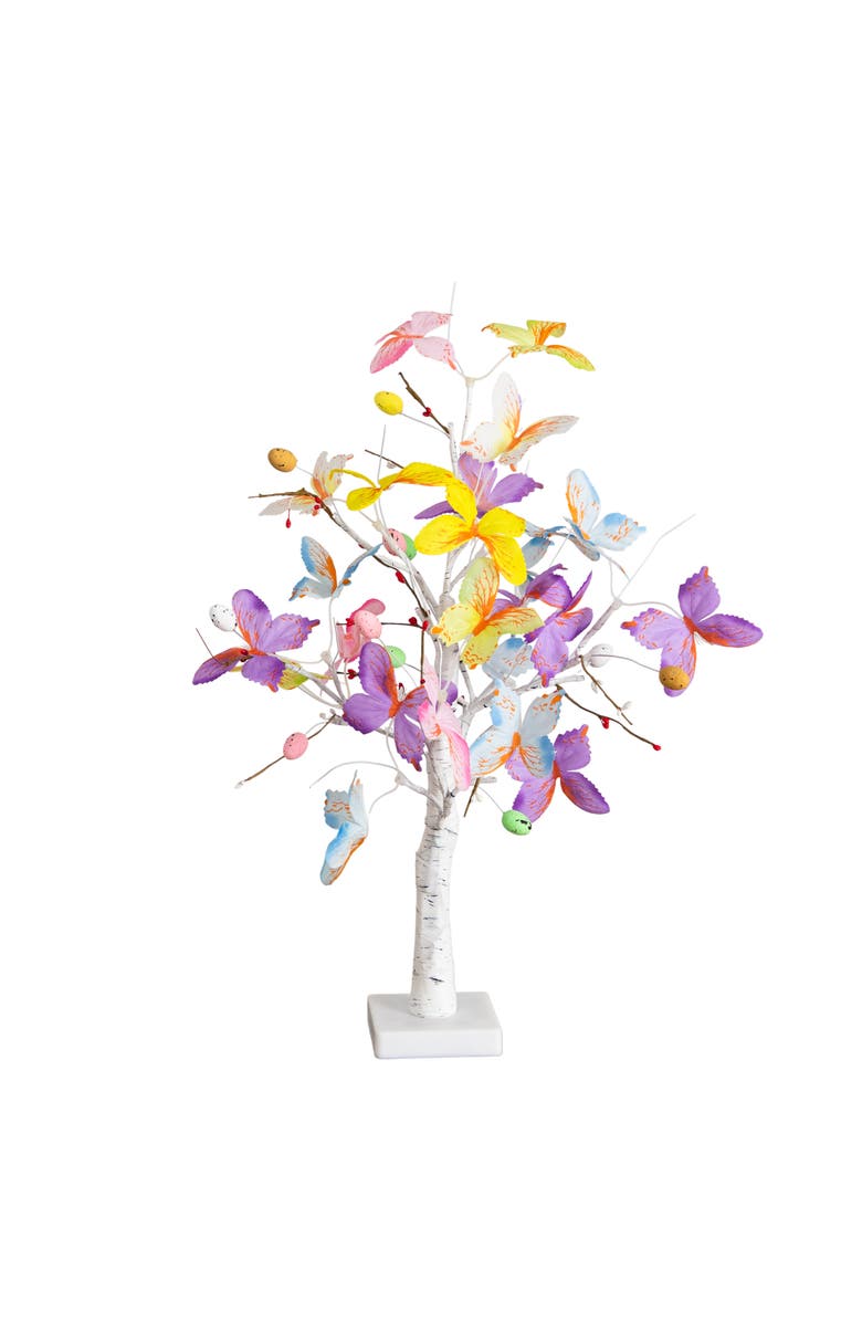 NEARLY NATURAL 2-ft Pre-Lit Artificial Butterfly Twig Tree with 24 Warm White LED Lights, Main, color, Multi