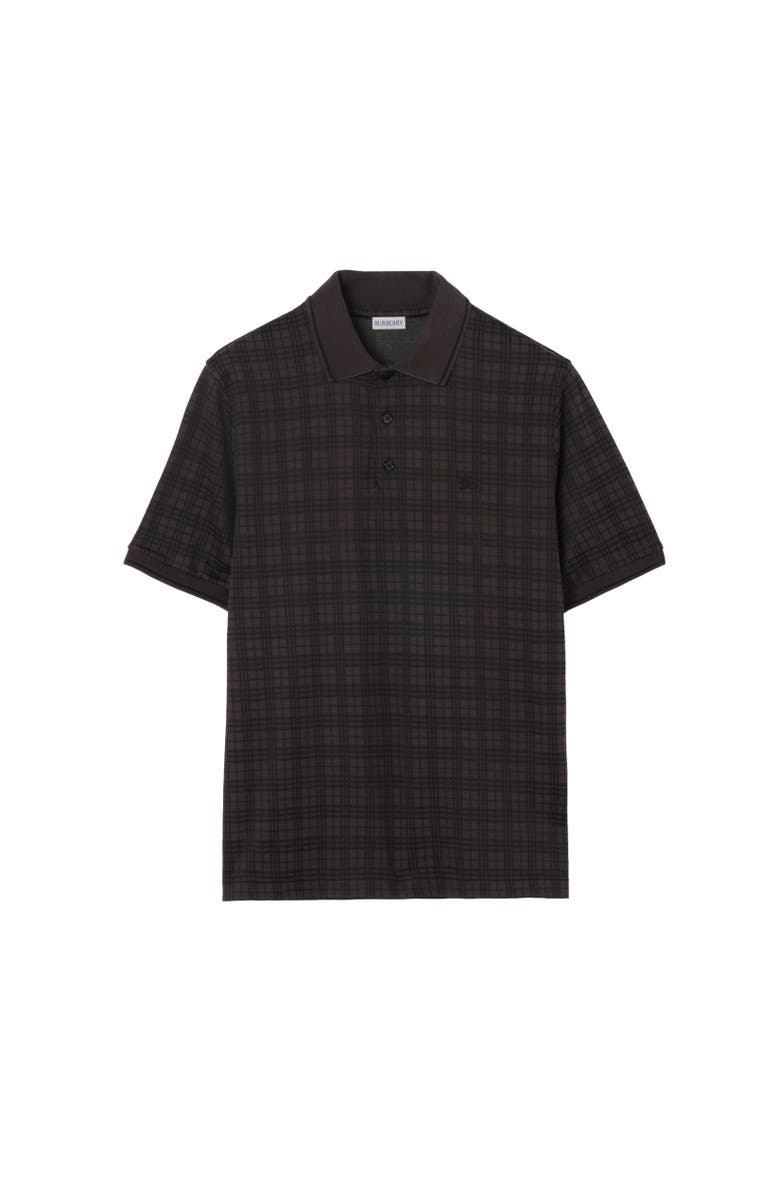 Burberry Check Cotton Blend Polo Shirt, Alternate, color, Coal Grey
