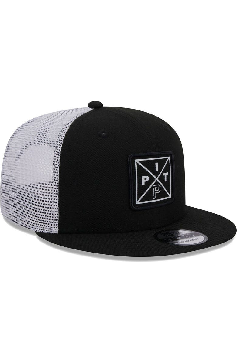 New Era Men's New Era Black Pittsburgh Pirates Vert Squared Trucker 9FIFTY Snapback Hat, Alternate, color, 