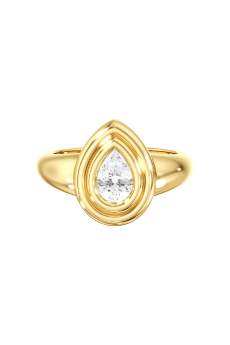 Double Bezel Pear Pinky Lab Diamond Ring in 14K, Main, color, Yellow Gold