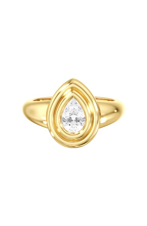 Double Bezel Pear Pinky Lab Diamond Ring in 14K