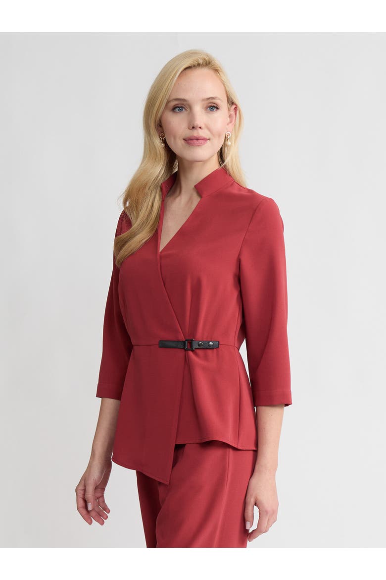 Buckle Detail Crepe Wrap Blouse, Alternate, color, Russet