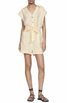MANGO Drawstring Waist Linen Romper