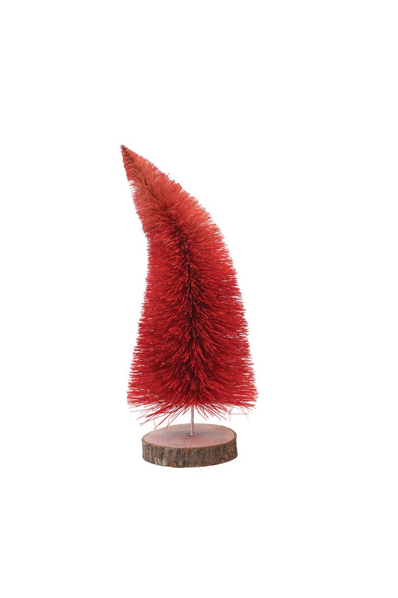 Sisal Bottle Brush Tree with Wood Slice Base, Red Ombre, Main, color, Red