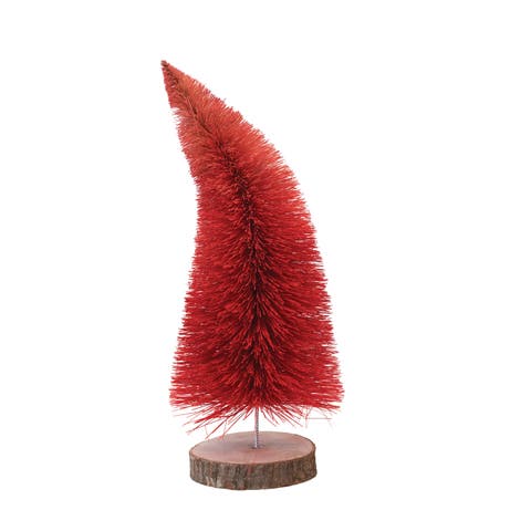 Sisal Bottle Brush Tree with Wood Slice Base, Red Ombre