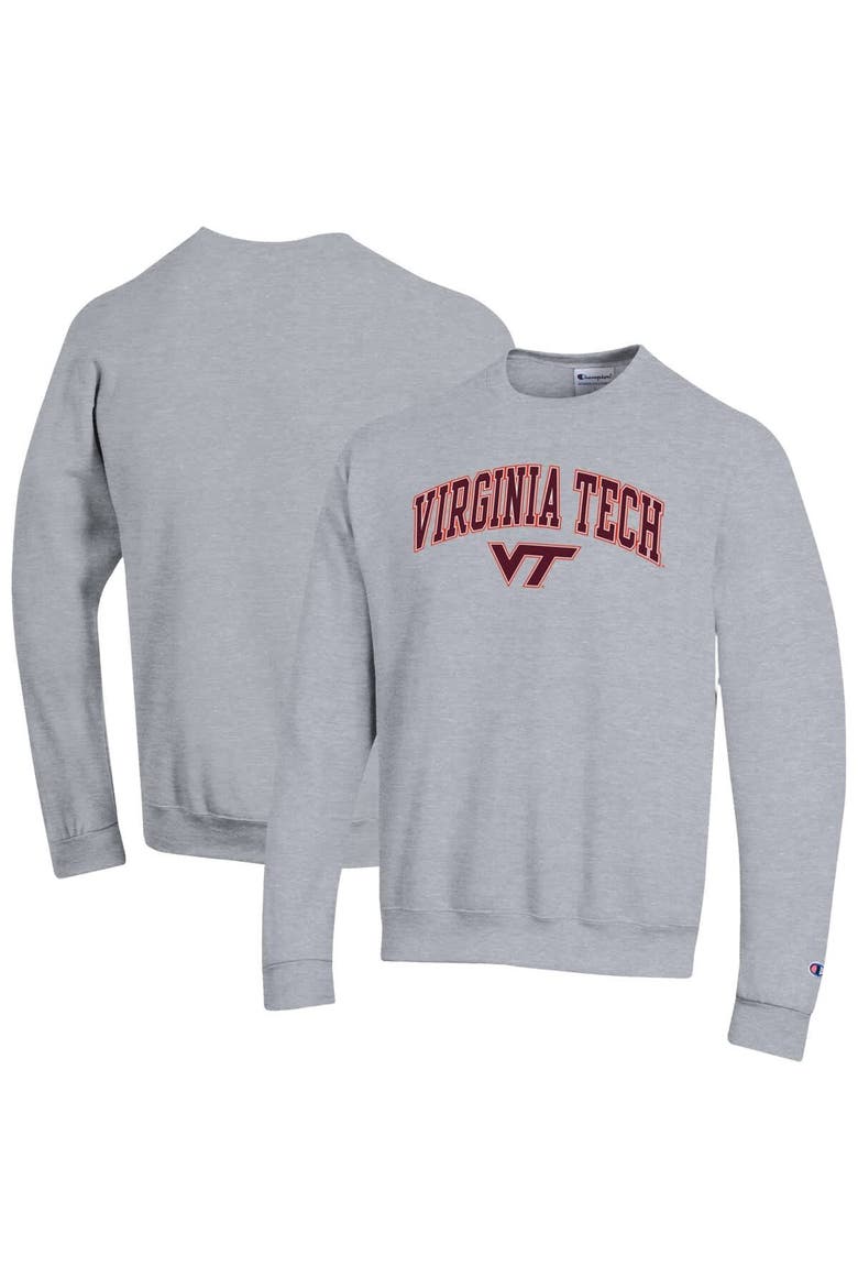 Men's Champion  Heather Gray Virginia Tech Hokies Arch Over Logo Pullover Sweatshirt, Main, color, Heather Gray