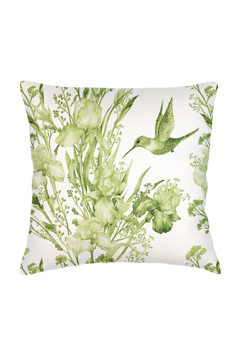 Hummingbird Garden Linen Pillow with Down Alternative Insert, Main, color, Pure Green