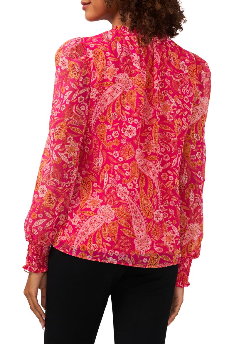 Tie Neck Smocked Blouse, Alternate, color, FUCHSIA/ PINK/ ORANGE