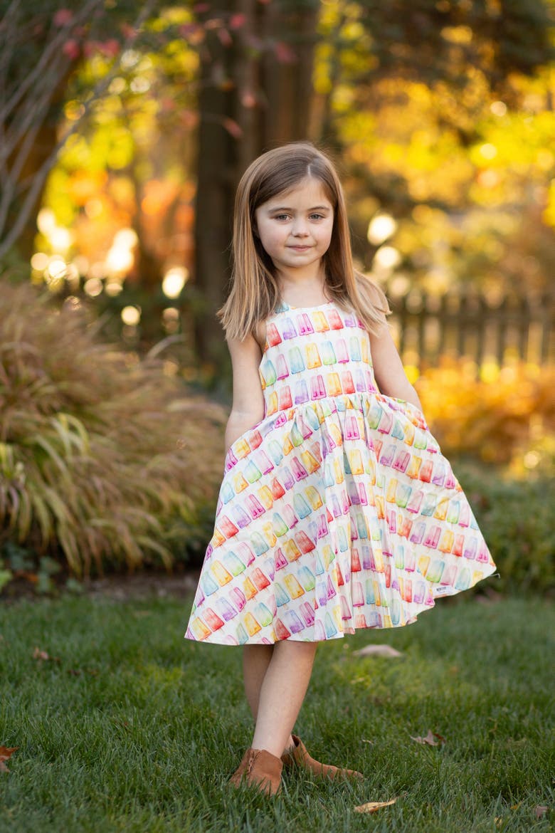 Girls Cross Back Woven Dress, Alternate, color, Popsicles