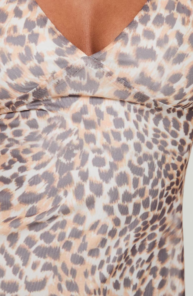 Princess Polly Zuba Leopard Print Mesh Minidress, Alternate, color, Brown