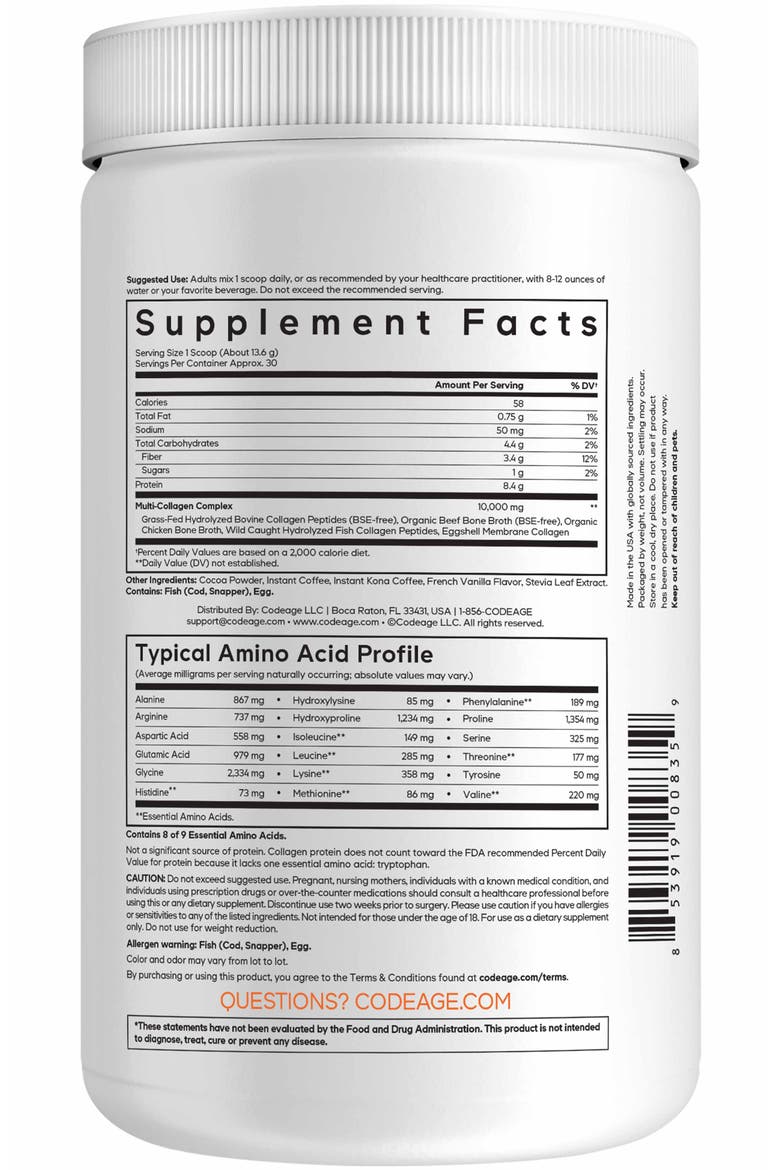 Multi Collagen Peptides Protein Mocha Powder Supplement, Alternate, color, White