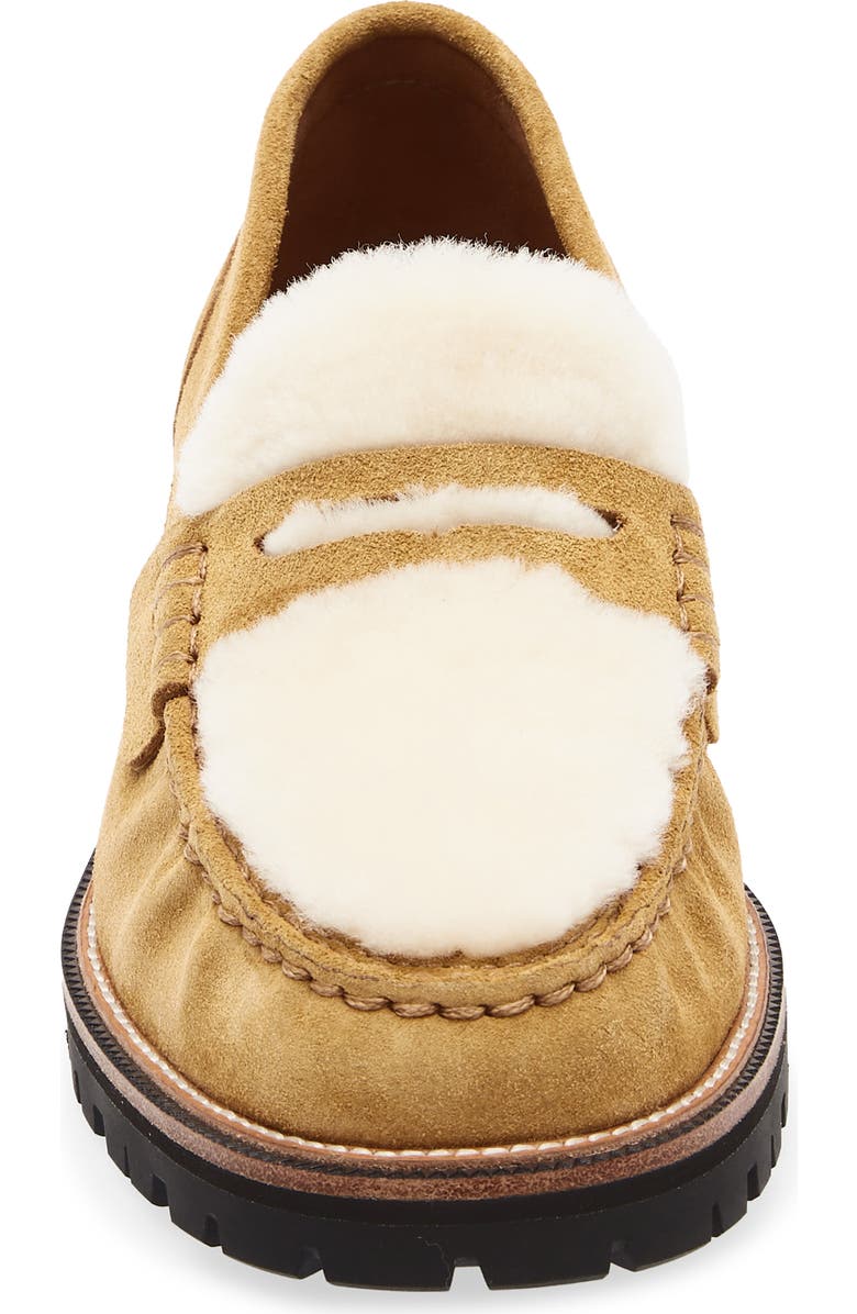 rag & bone Corey Genuine Shearling Penny Loafer, Alternate, color, Caremel Suede Shearling
