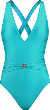 L
AGENCE Lisa Shimmer Plunge One-Piece Swimsuit