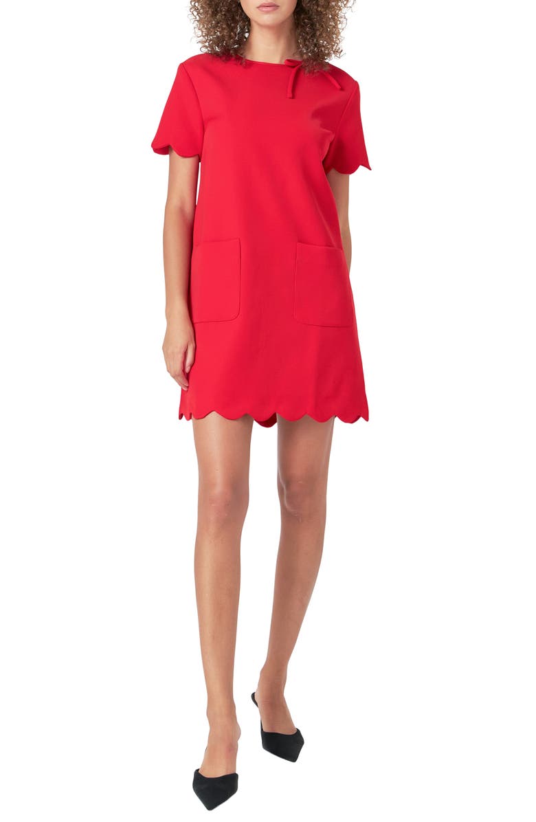 English Factory Scallop Minidress, Main, color, Red