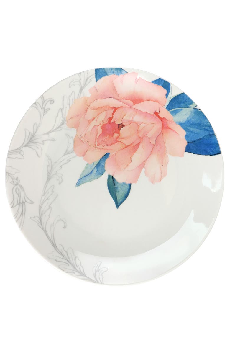 MARTHA STEWART 8 Inch Fine Ceramic 6 Piece Floral Decorated Dessert Plate Set, Alternate, color, White