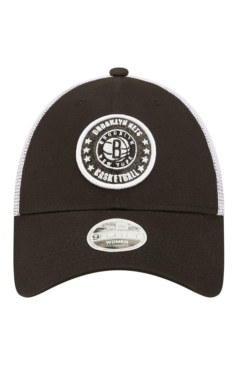 New Era Women's New Era Black/White Brooklyn Nets Glitter Patch 9FORTY Snapback Hat, Alternate, color, Black