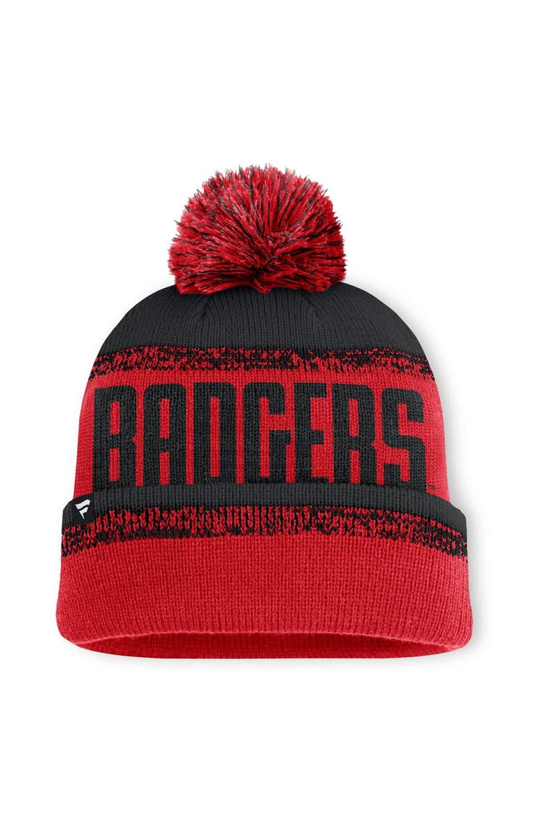 FANATICS Men's Fanatics Red/Black Wisconsin Badgers Thrive Cuffed Knit Hat with Pom, Alternate, color,
