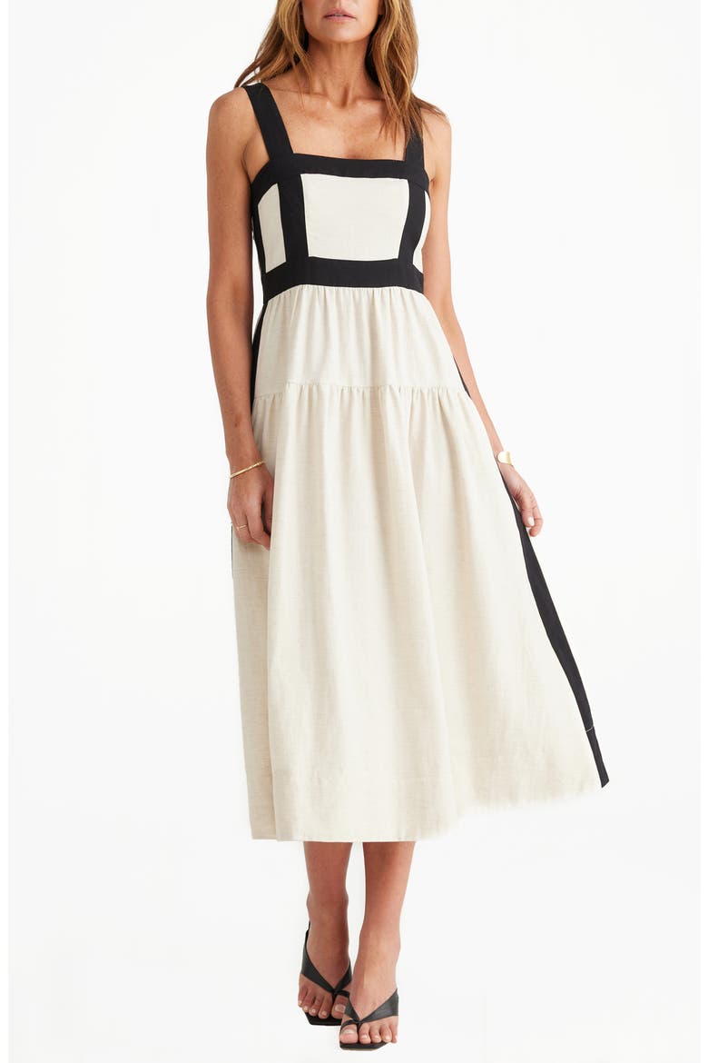 Jolie Contrast Trim Midi Dress, Main, color, NATURAL W/ BLACK