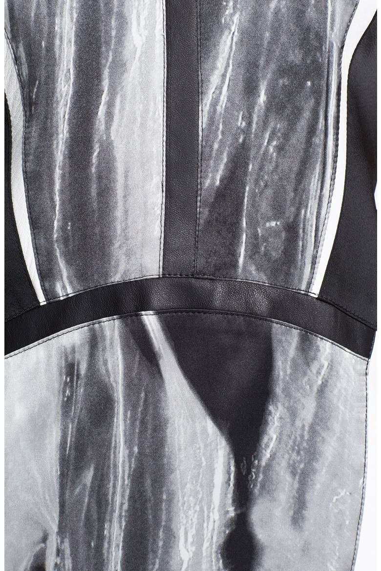 Sleeveless Paneled Print Silk Dress, Alternate, color, SILVER