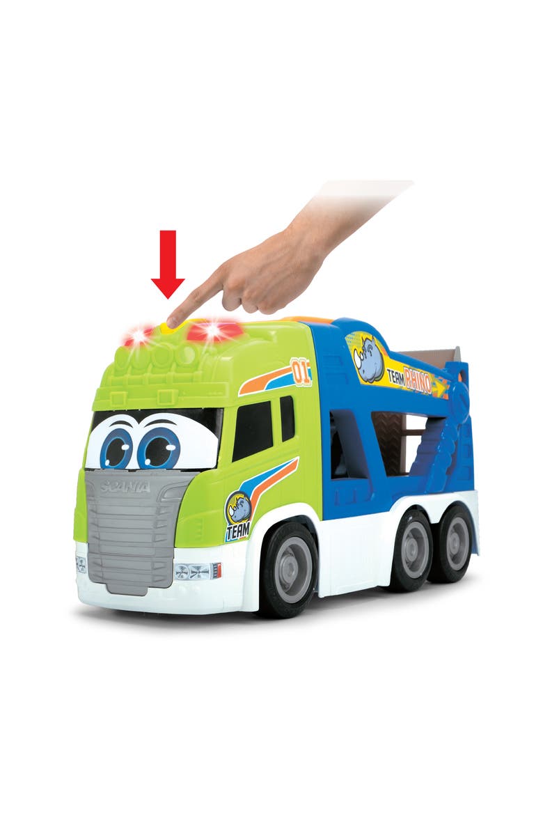 Dickie Toys HK Ltd 16" Happy Scania Car Transporter Preschool Vehicle W/ Extra Car, Alternate, color, Multicolored