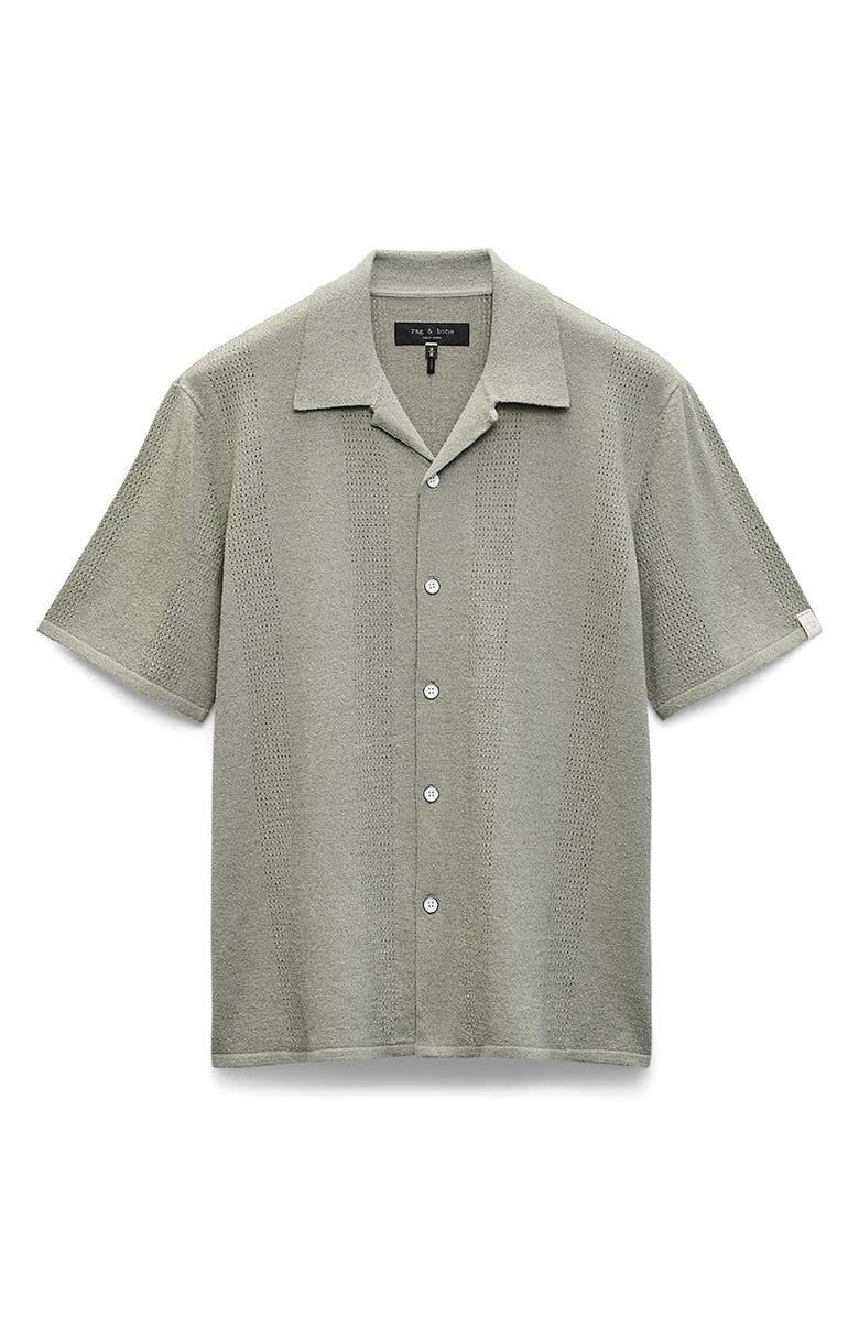 rag & bone Zuma Pointelle Short Sleeve Knit Camp Shirt, Alternate, color, Grey