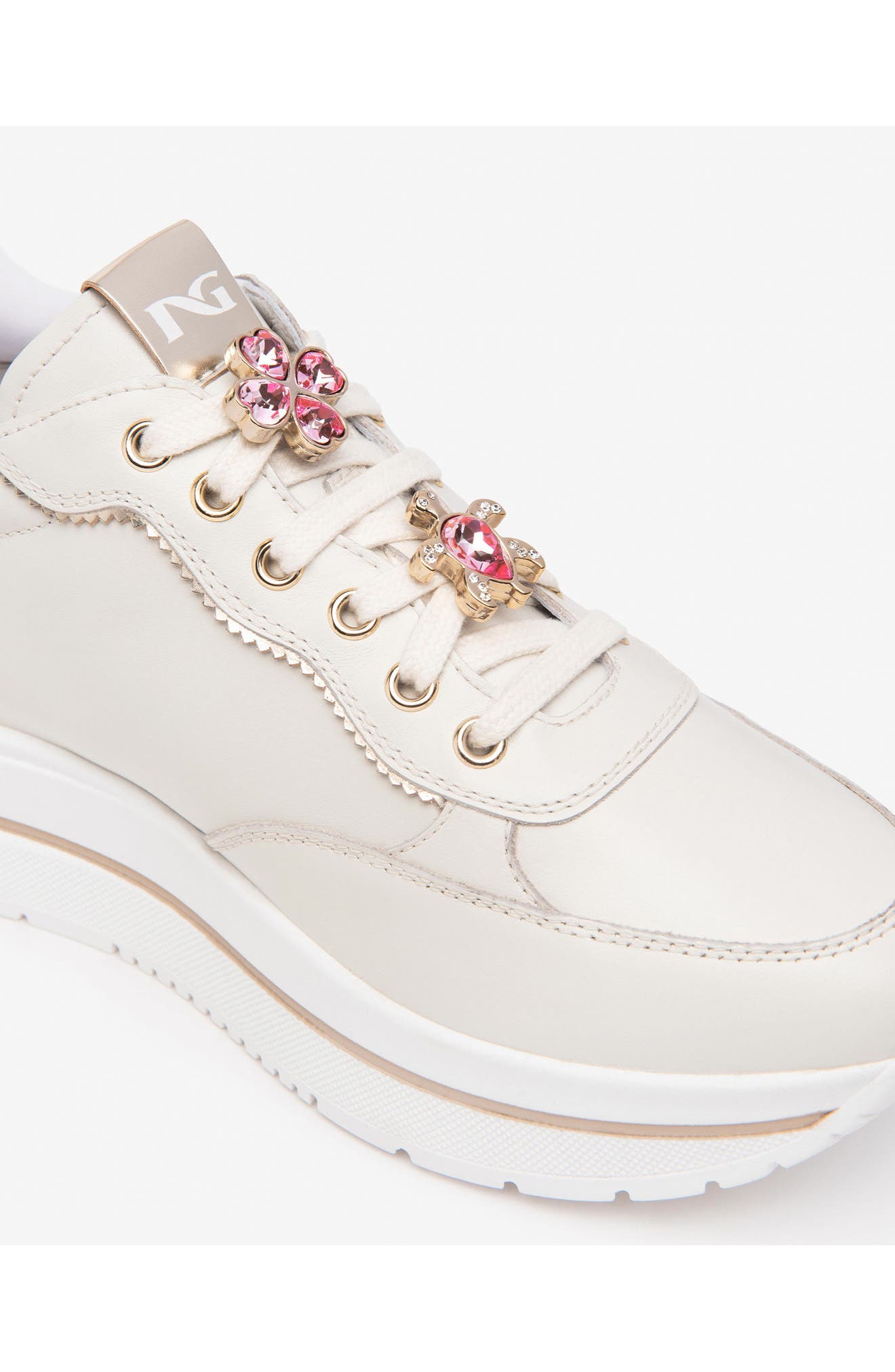 Crystal Embellished Lace-Up Sneaker, Alternate, color, BEIGE MULTI