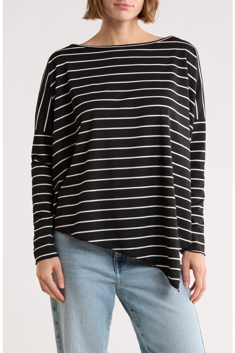 Dolman Sleeve Asymmetric Hem Sweater, Main, color, BLACK STRIPE