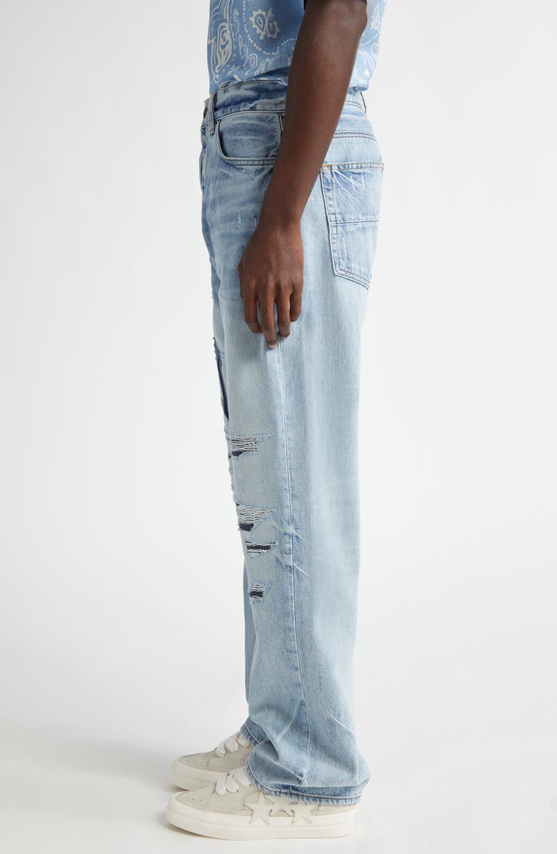 AMIRI Varsity Logo Rip & Repair Straight Leg Jeans, Alternate, color, 